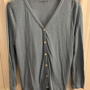 LOFT cotton blend long sleeve button town tie top